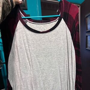 Plaid and Gray Raglan Sleeve Top